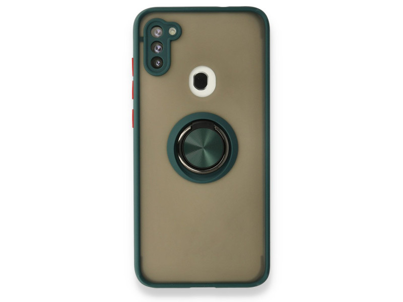 Newface Samsung Galaxy M11 Kılıf Montreal Yüzüklü Silikon Kapak - Yeşil
