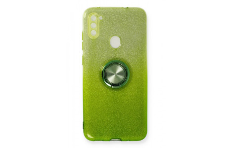 Newface Samsung Galaxy M11 Kılıf Simli Yüzüklü Silikon - Yeşil