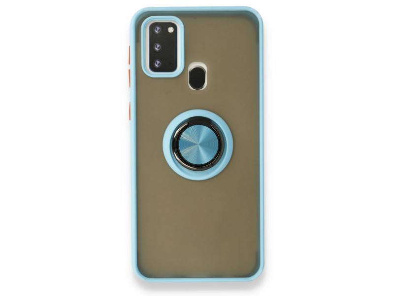 Newface Samsung Galaxy M31 Kılıf Montreal Yüzüklü Silikon Kapak - Buz Mavi