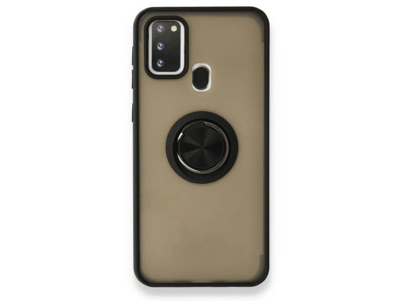 Newface Samsung Galaxy M31 Kılıf Montreal Yüzüklü Silikon Kapak - Siyah