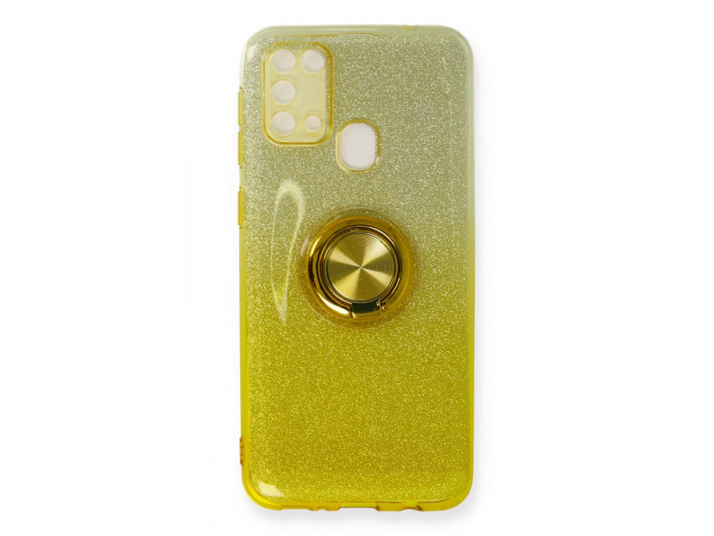 Newface Samsung Galaxy M31 Kılıf Simli Yüzüklü Silikon - Sarı