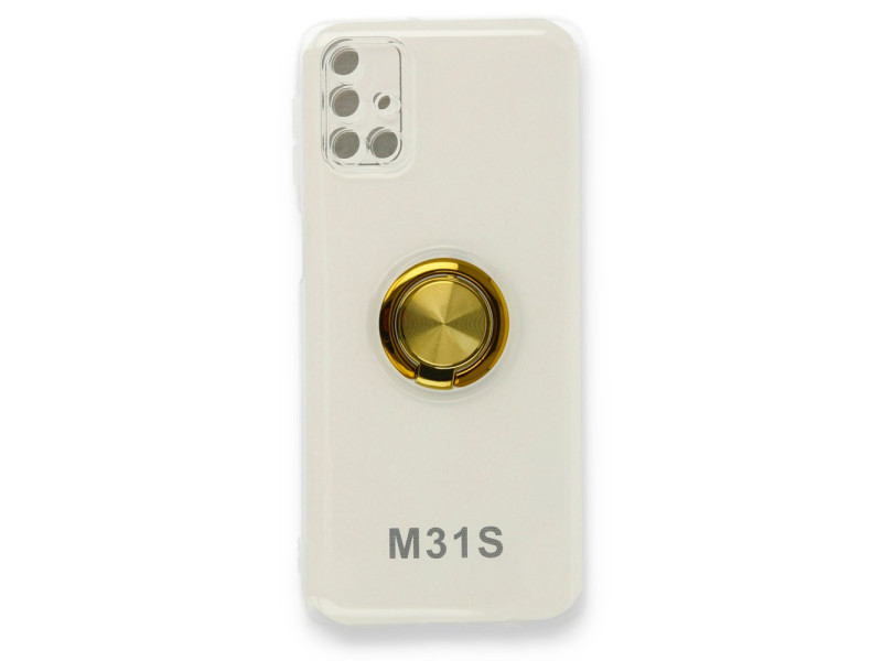 Newface Samsung Galaxy M31S Kılıf Gros Yüzüklü Silikon - Gold