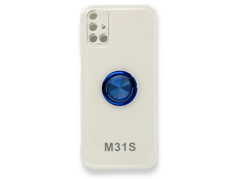 Newface Samsung Galaxy M31S Kılıf Gros Yüzüklü Silikon - Mavi