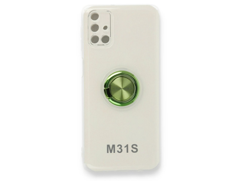 Newface Samsung Galaxy M31S Kılıf Gros Yüzüklü Silikon - Yeşil