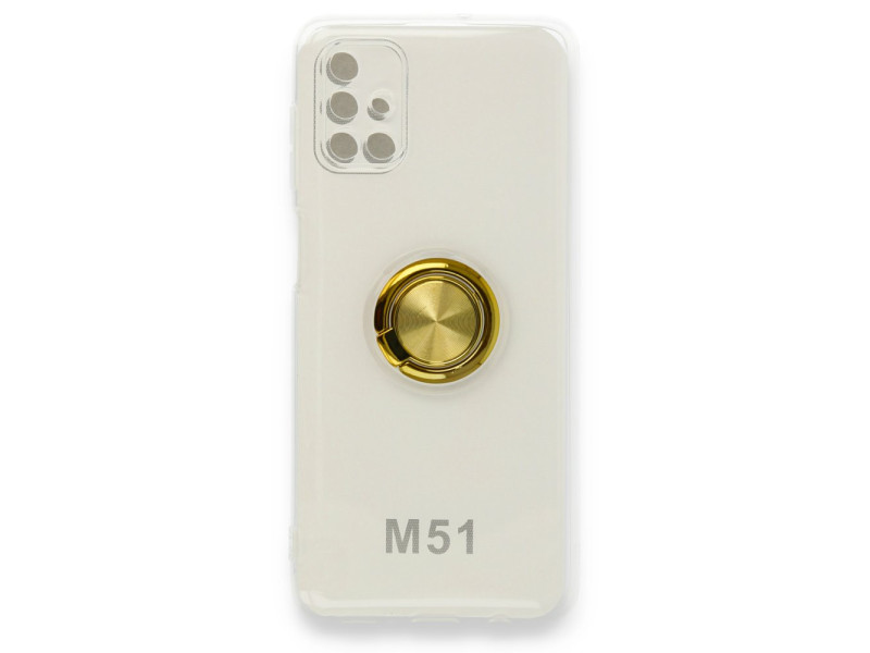 Newface Samsung Galaxy M51 Kılıf Gros Yüzüklü Silikon - Gold