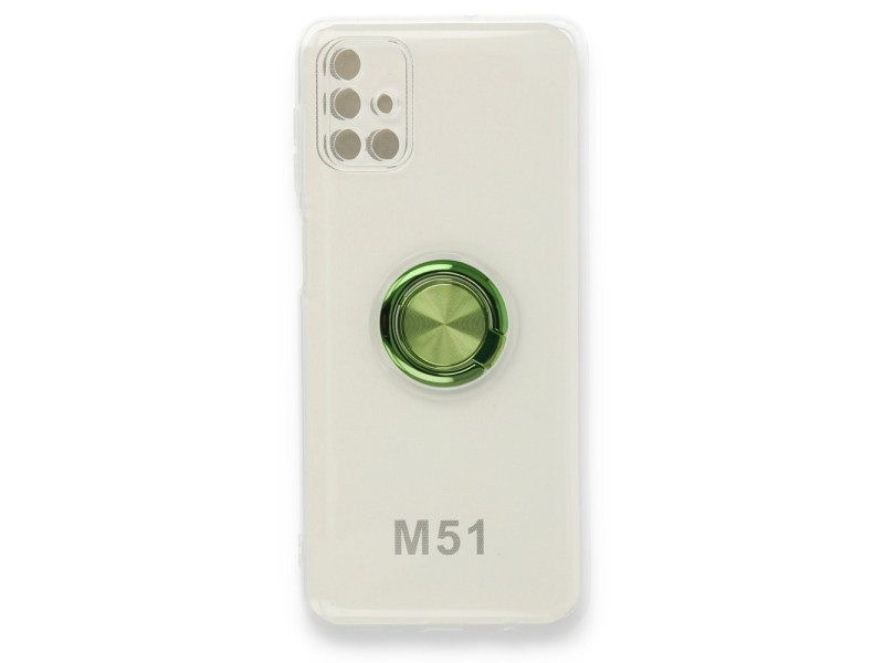 Newface Samsung Galaxy M51 Kılıf Gros Yüzüklü Silikon - Yeşil