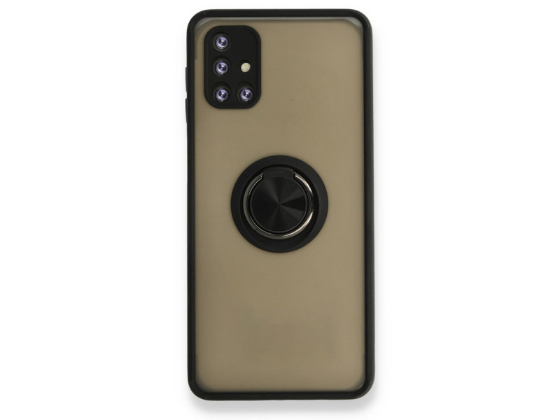 Newface Samsung Galaxy M51 Kılıf Montreal Yüzüklü Silikon Kapak - Siyah