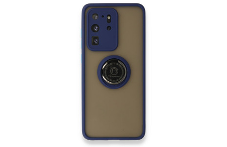 Newface Samsung Galaxy S20 Ultra Kılıf Montreal Yüzüklü Silikon Kapak - Lacivert