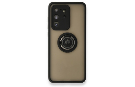 Newface Samsung Galaxy S20 Ultra Kılıf Montreal Yüzüklü Silikon Kapak - Siyah