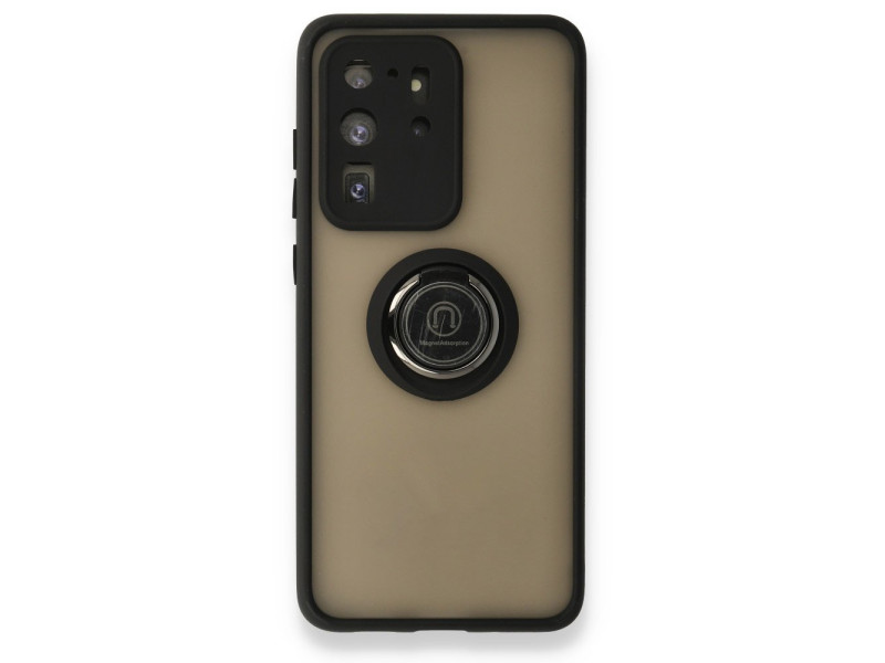 Newface Samsung Galaxy S20 Ultra Kılıf Montreal Yüzüklü Silikon Kapak - Siyah