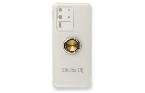 Newface Samsung Galaxy S20 Ultra Kılıf Gros Yüzüklü Silikon - Gold