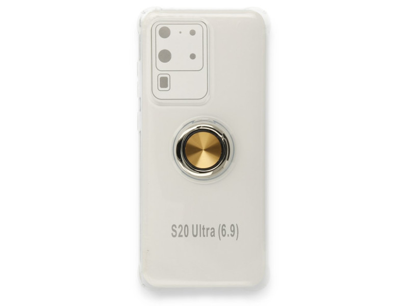 Newface Samsung Galaxy S20 Ultra Kılıf Gros Yüzüklü Silikon - Gold