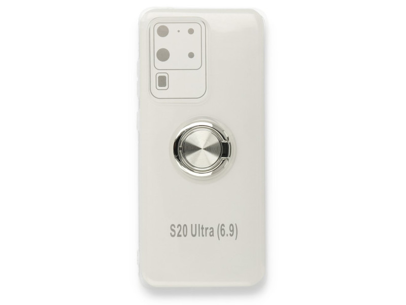 Newface Samsung Galaxy S20 Ultra Kılıf Gros Yüzüklü Silikon - Gümüş