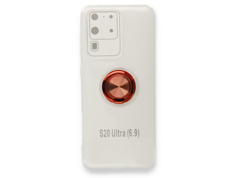 Newface Samsung Galaxy S20 Ultra Kılıf Gros Yüzüklü Silikon - Kırmızı