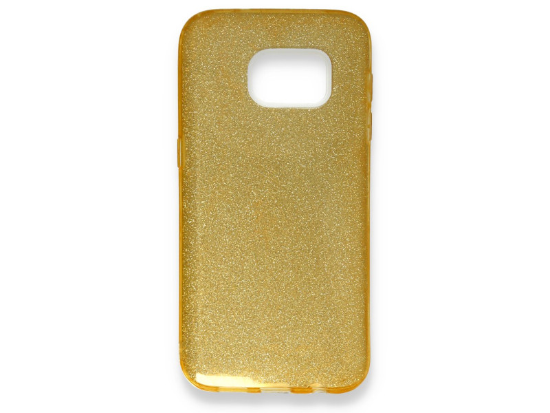Newface Samsung Galaxy S7 Kılıf Simli Katmanlı Silikon - Gold