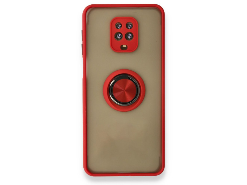 Newface Xiaomi Redmi Note 9 Pro Kılıf Montreal Yüzüklü Silikon Kapak - Kırmızı