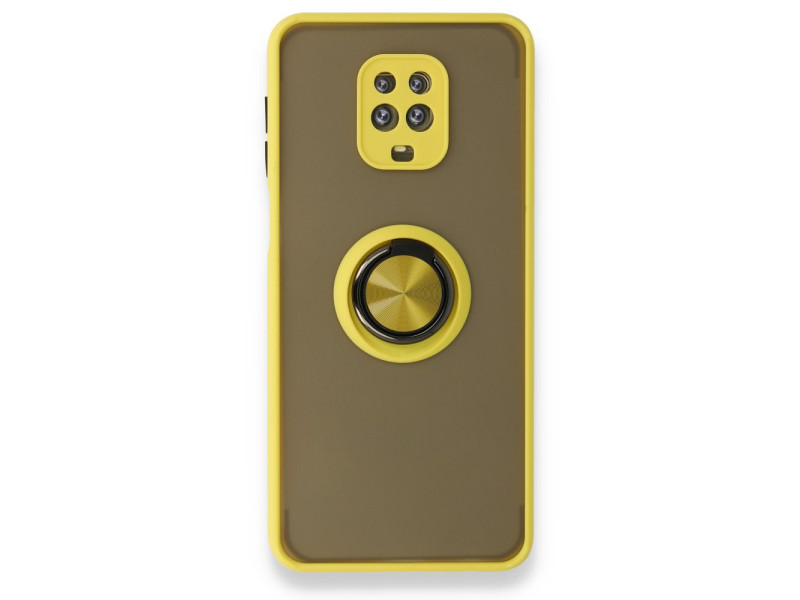 Newface Xiaomi Redmi Note 9S Kılıf Montreal Yüzüklü Silikon Kapak - Sarı