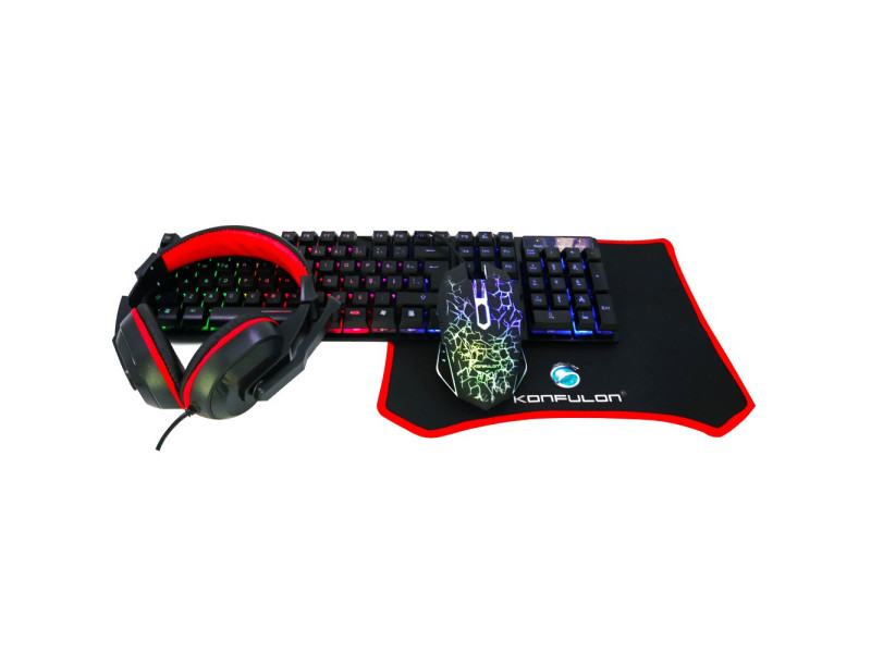 Konfulon GY102 Türkçe Q RGB Işıklı Gaming Klavye Mouse MousePad Oyuncu Kulaklığı 4in1 Set
