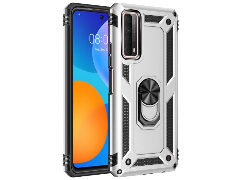 Newface Huawei P Smart 2021 Kılıf Sofya Yüzüklü Silikon Kapak - Gümüş