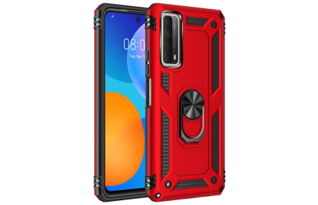Newface Huawei P Smart 2021 Kılıf Sofya Yüzüklü Silikon Kapak - Kırmızı
