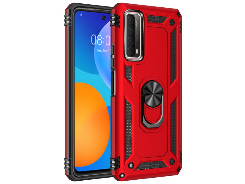 Newface Huawei P Smart 2021 Kılıf Sofya Yüzüklü Silikon Kapak - Kırmızı