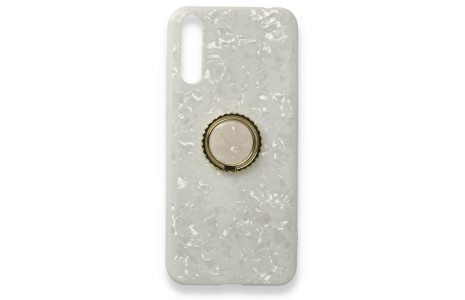 Newface Huawei P Smart S Kılıf Marble Yüzüklü Silikon - Beyaz