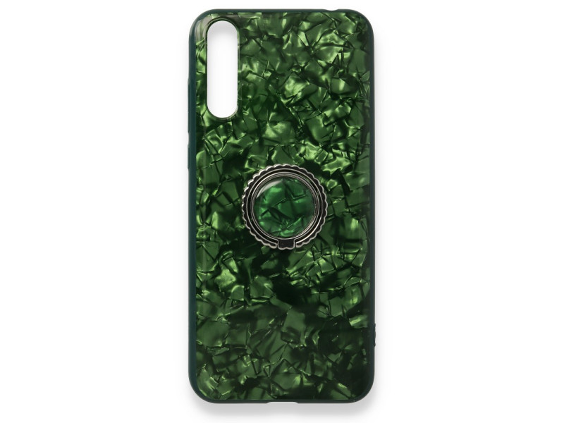 Newface Huawei P Smart S Kılıf Marble Yüzüklü Silikon - Yeşil