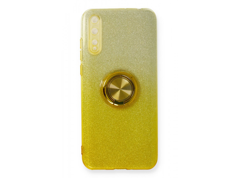 Newface Huawei Y8P Kılıf Simli Yüzüklü Silikon - Sarı