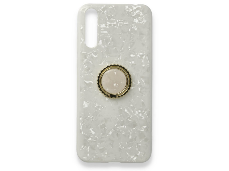Newface Huawei Y8P Kılıf Marble Yüzüklü Silikon - Beyaz