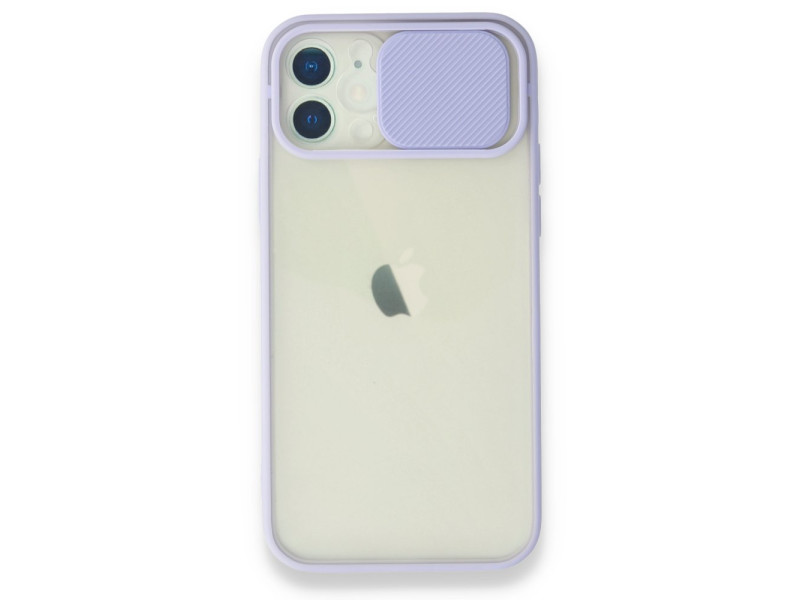 Newface iPhone 12 Kılıf Palm Buzlu Kamera Sürgülü Silikon - Lila