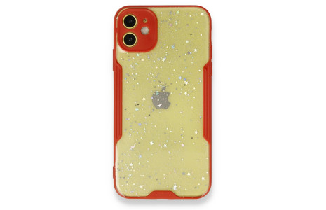 Newface iPhone 12 Kılıf Platin Simli Silikon - Kırmızı