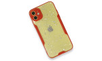 Newface iPhone 12 Kılıf Platin Simli Silikon - Kırmızı