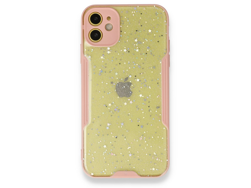 Newface iPhone 12 Kılıf Platin Simli Silikon - Pembe