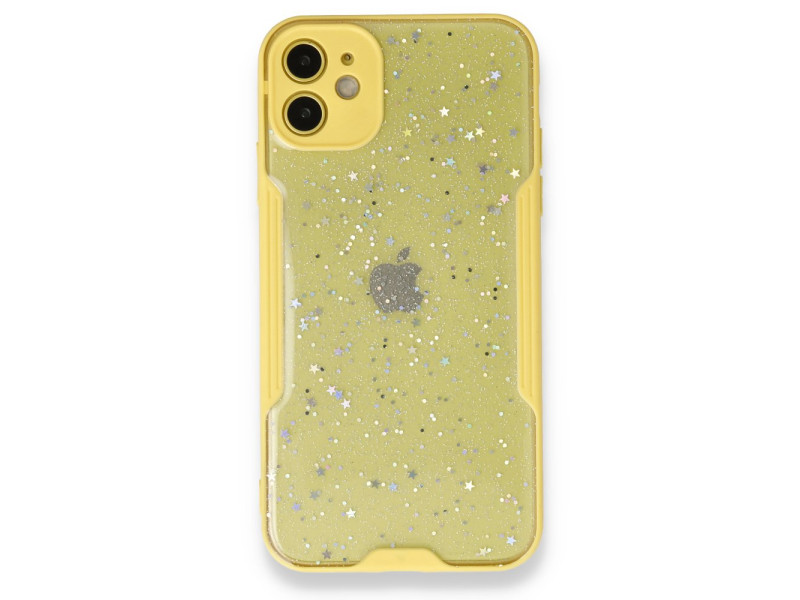 Newface iPhone 12 Kılıf Platin Simli Silikon - Sarı