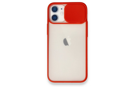 Newface iPhone 12 Mini Kılıf Palm Buzlu Kamera Sürgülü Silikon - Kırmızı