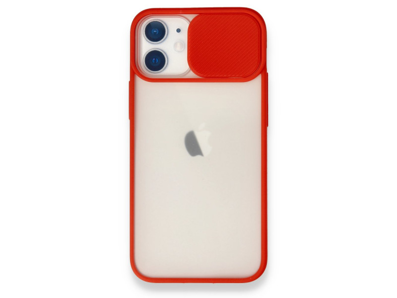 Newface iPhone 12 Mini Kılıf Palm Buzlu Kamera Sürgülü Silikon - Kırmızı