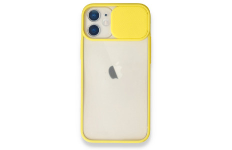Newface iPhone 12 Mini Kılıf Palm Buzlu Kamera Sürgülü Silikon - Sarı