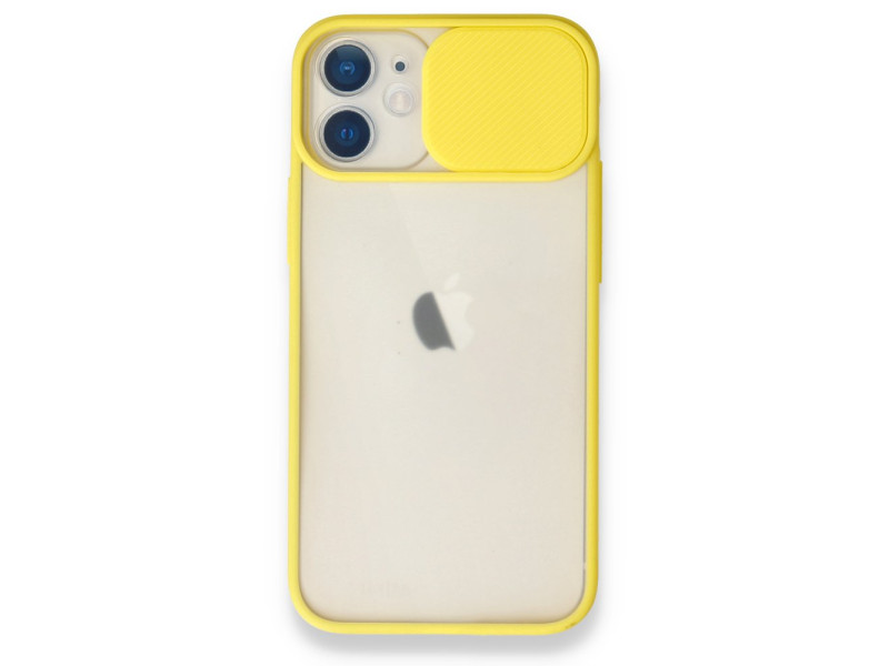 Newface iPhone 12 Mini Kılıf Palm Buzlu Kamera Sürgülü Silikon - Sarı
