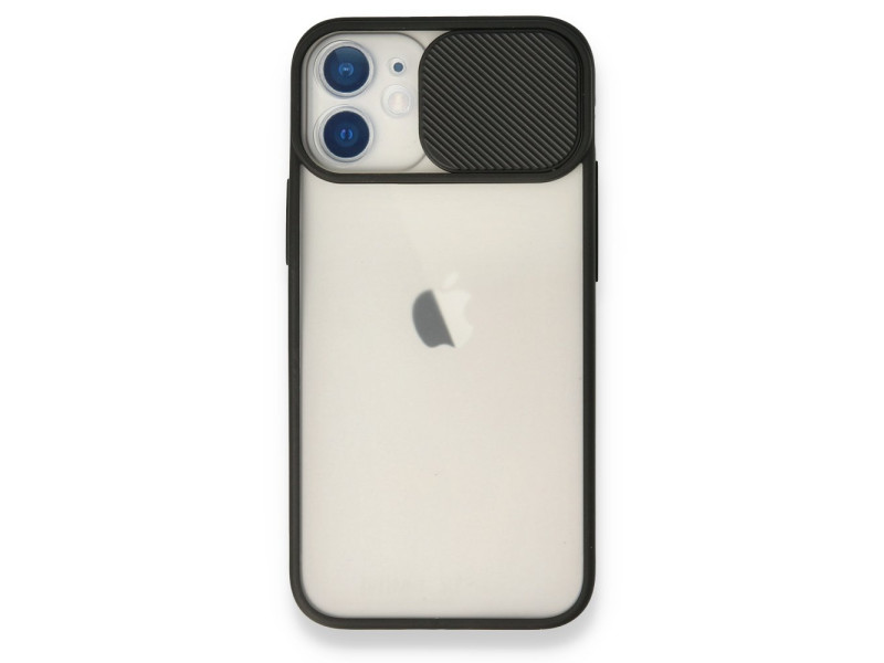 Newface iPhone 12 Mini Kılıf Palm Buzlu Kamera Sürgülü Silikon - Siyah