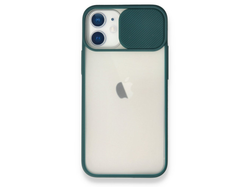Newface iPhone 12 Mini Kılıf Palm Buzlu Kamera Sürgülü Silikon - Yeşil