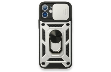 Newface iPhone 12 Kılıf Pars Lens Yüzüklü Silikon - Gümüş