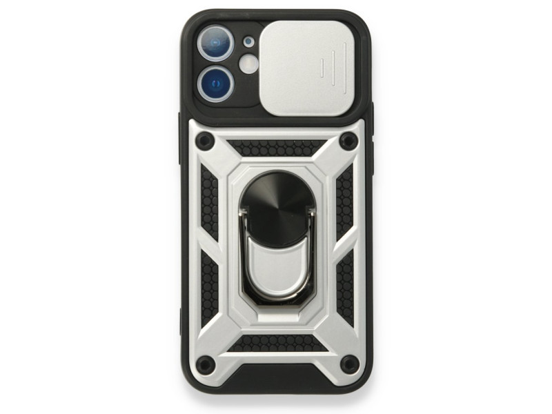 Newface iPhone 12 Mini Kılıf Pars Lens Yüzüklü Silikon - Gümüş