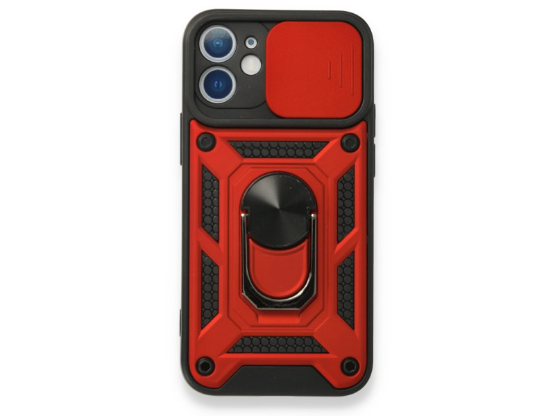 Newface iPhone 12 Mini Kılıf Pars Lens Yüzüklü Silikon - Kırmızı