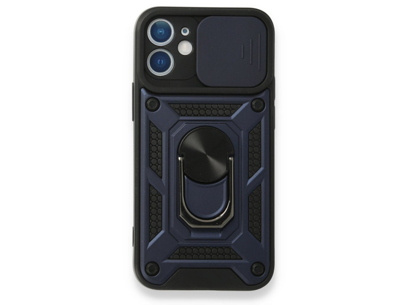 Newface iPhone 12 Mini Kılıf Pars Lens Yüzüklü Silikon - Lacivert