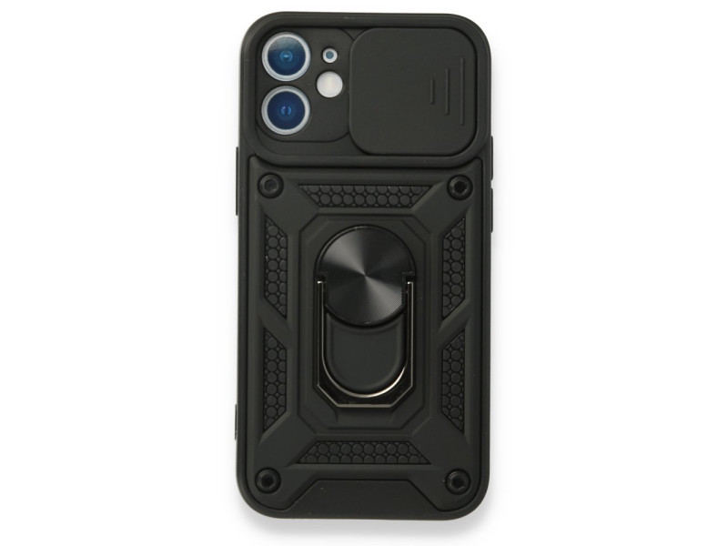 Newface iPhone 12 Mini Kılıf Pars Lens Yüzüklü Silikon - Siyah