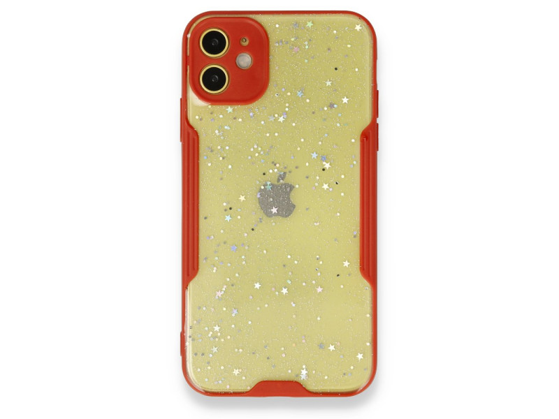 Newface iPhone 12 Mini Kılıf Platin Simli Silikon - Kırmızı