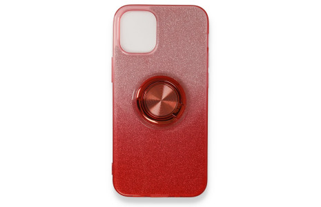 Newface iPhone 12 Mini Kılıf Simli Yüzüklü Silikon - Kırmızı