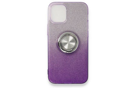 Newface iPhone 12 Mini Kılıf Simli Yüzüklü Silikon - Mor