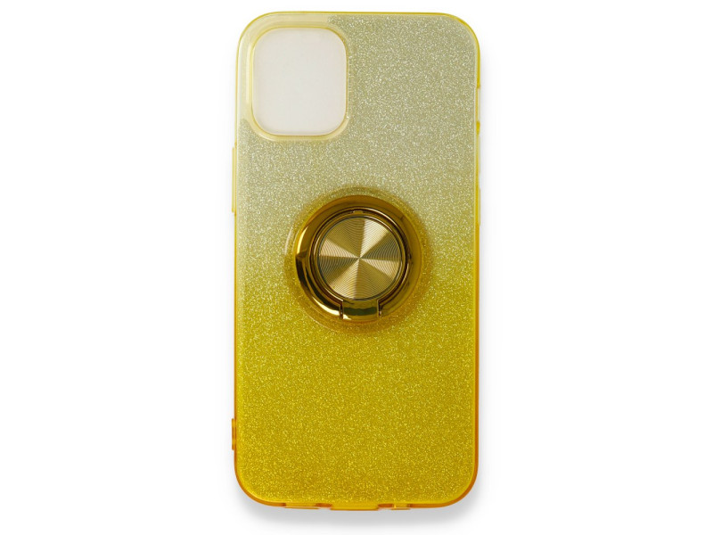 Newface iPhone 12 Mini Kılıf Simli Yüzüklü Silikon - Sarı