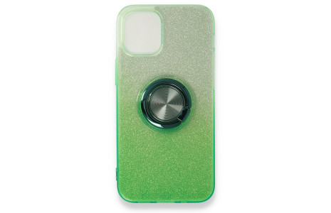 Newface iPhone 12 Mini Kılıf Simli Yüzüklü Silikon - Yeşil